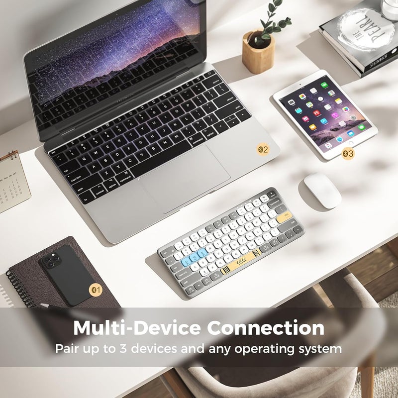 iClever BK50 Compact Bluetooth Keyboard, Portable, Vibrant Colors, Silent Typing, Syncs with 3 Devices – Compatible with Tablet, iPad, iPhone, Windows - Image 4